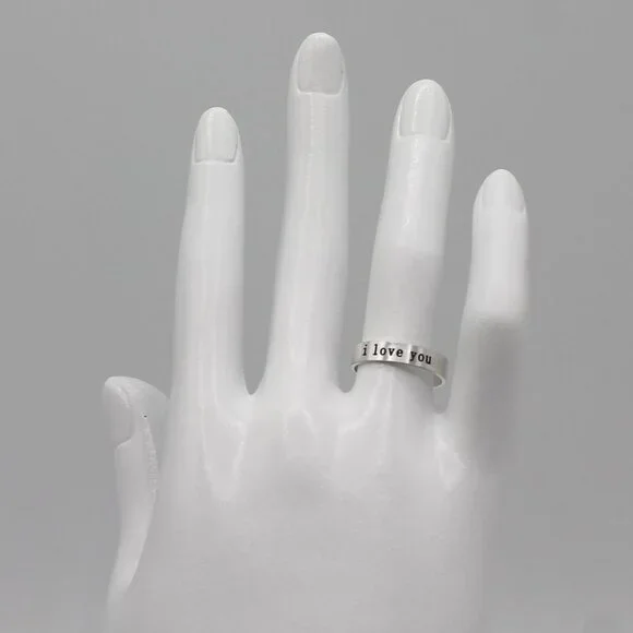 Jewelry ring band I Love You romantic adjustable silver tone simple minimalist - Picture 5 of 7